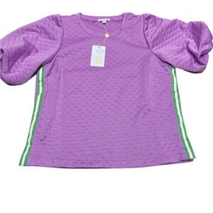 Mary Square Purple Blouse with Green Stripes